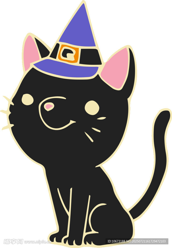 戴巫师帽的可爱黑猫