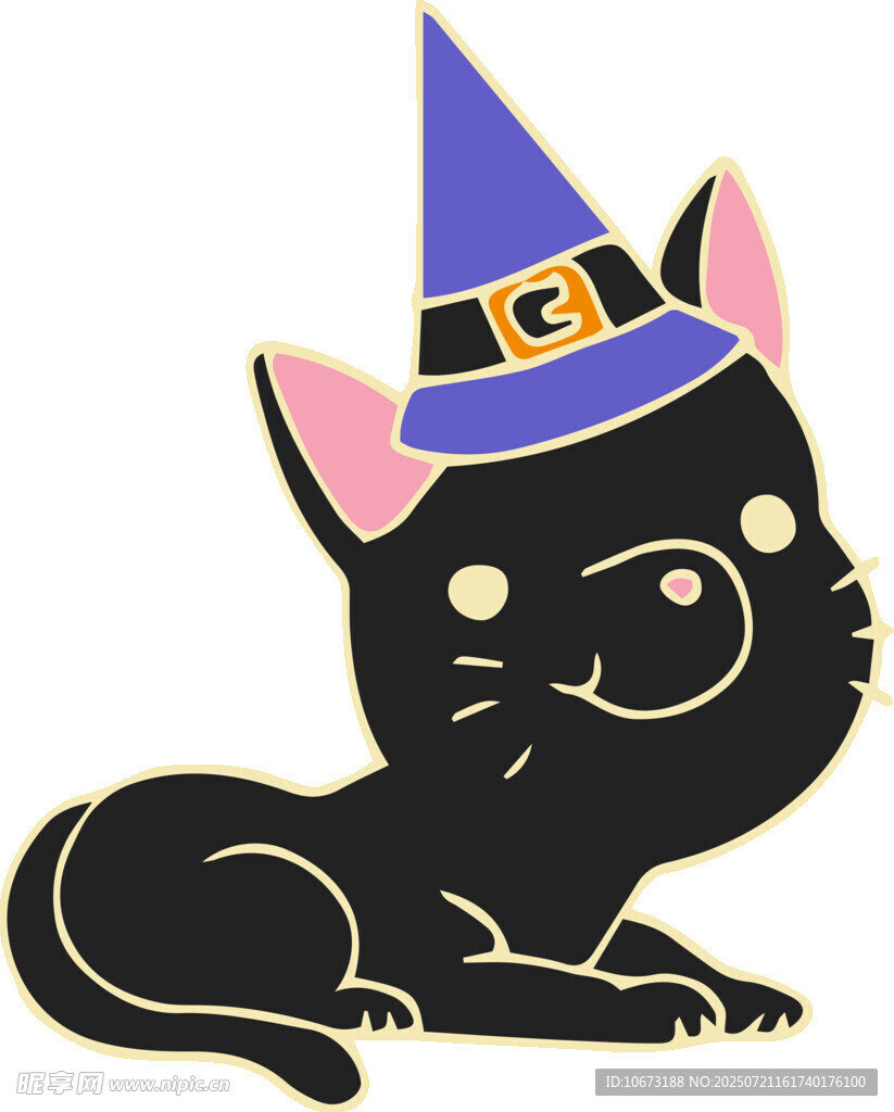 黑猫戴巫师帽卡通形象