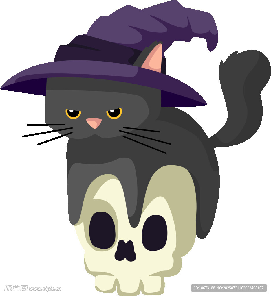 黑猫站在骷髅上的奇幻画面