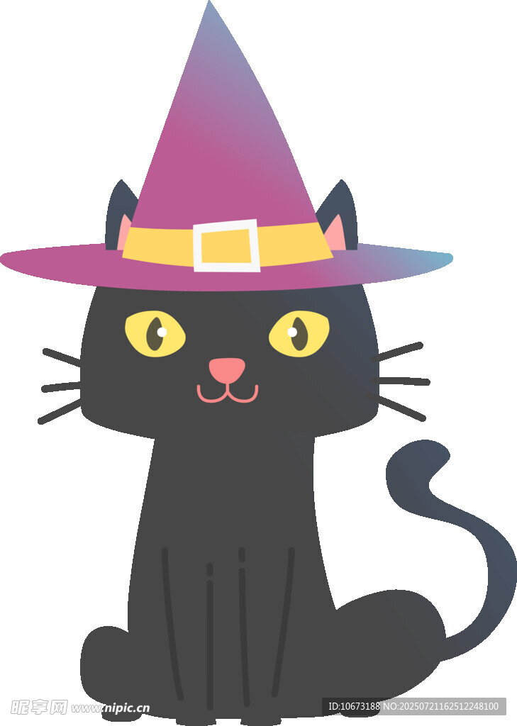 黑猫戴女巫帽插画