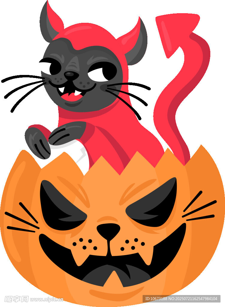 黑猫扮恶魔坐南瓜灯