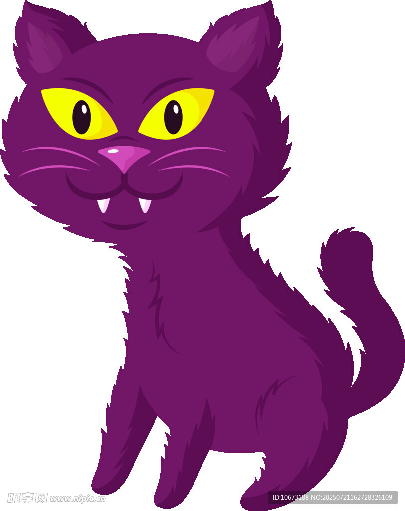 紫色尖牙小猫插画