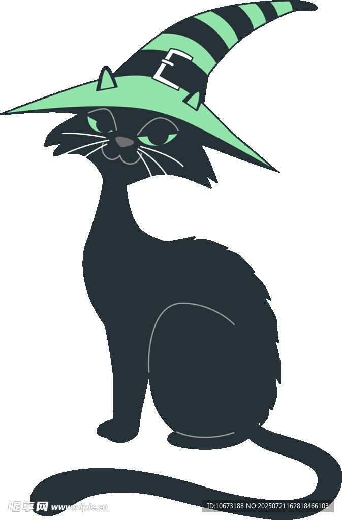 黑猫戴女巫帽插画