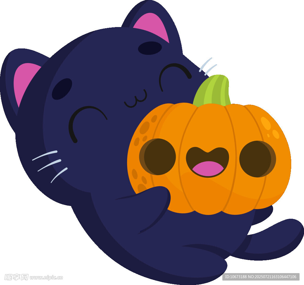 黑猫抱南瓜的可爱瞬间