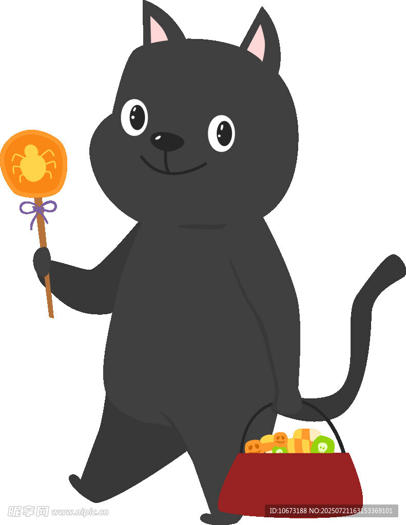 黑猫手持棒棒糖与食盆