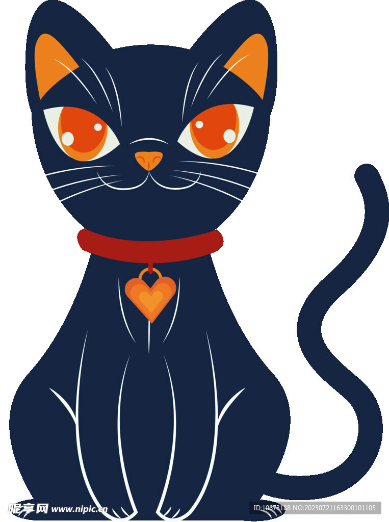 可爱黑猫佩戴爱心项圈