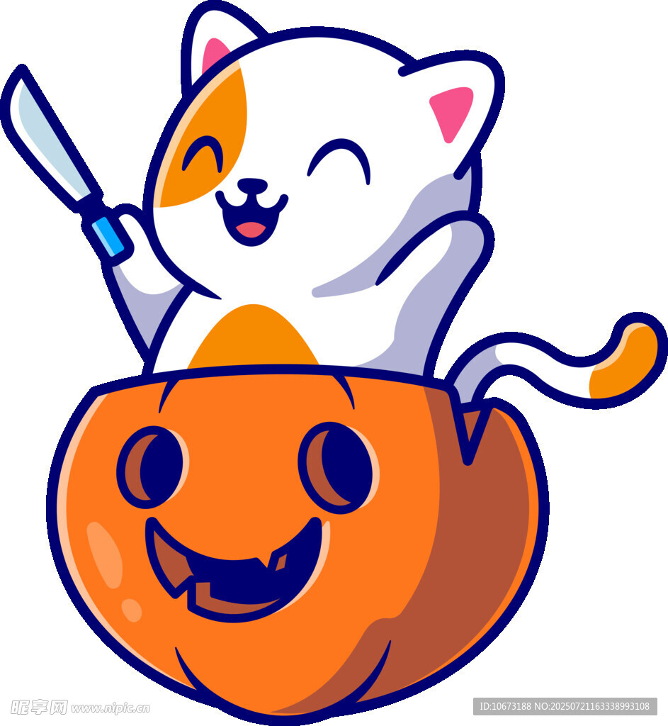 猫咪坐南瓜持剑欢乐模样