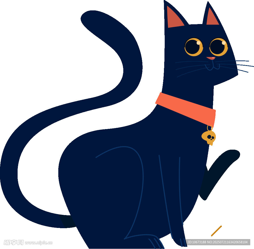 可爱黑猫戴项圈