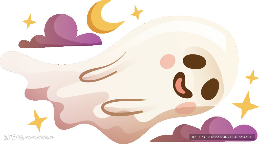 可爱幽灵在夜空飞翔