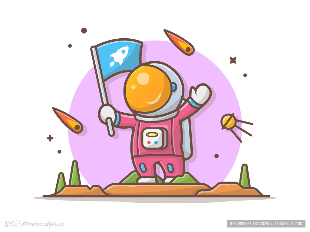 宇航员在星球插旗庆祝