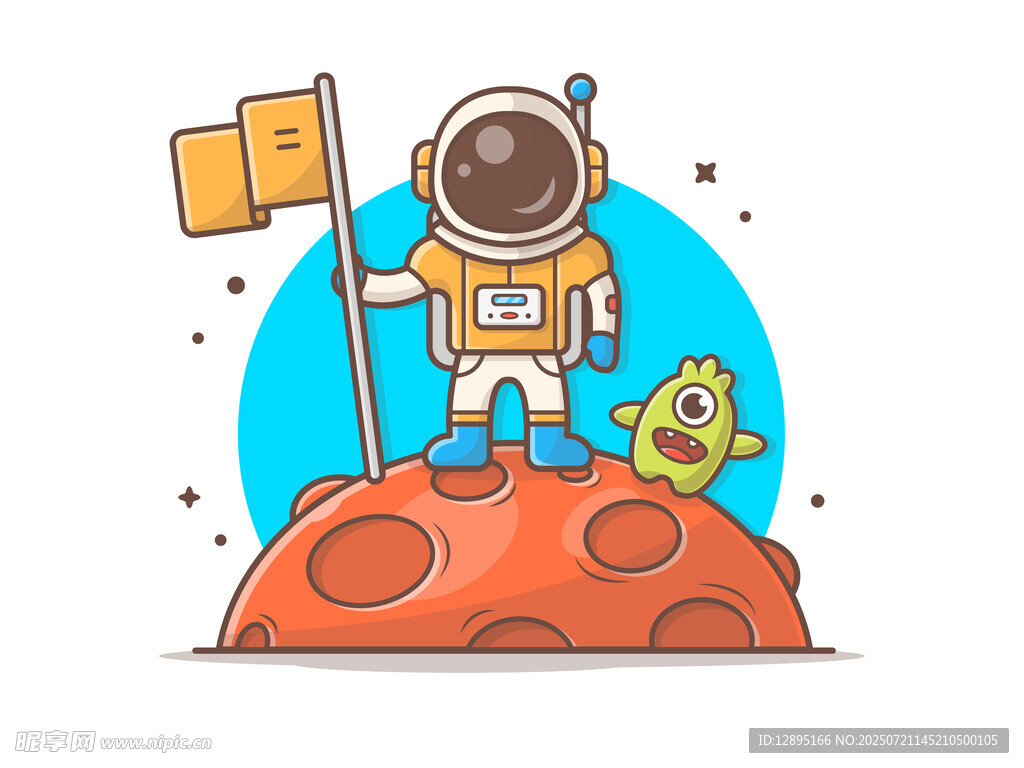 宇航员在星球插旗与宠物