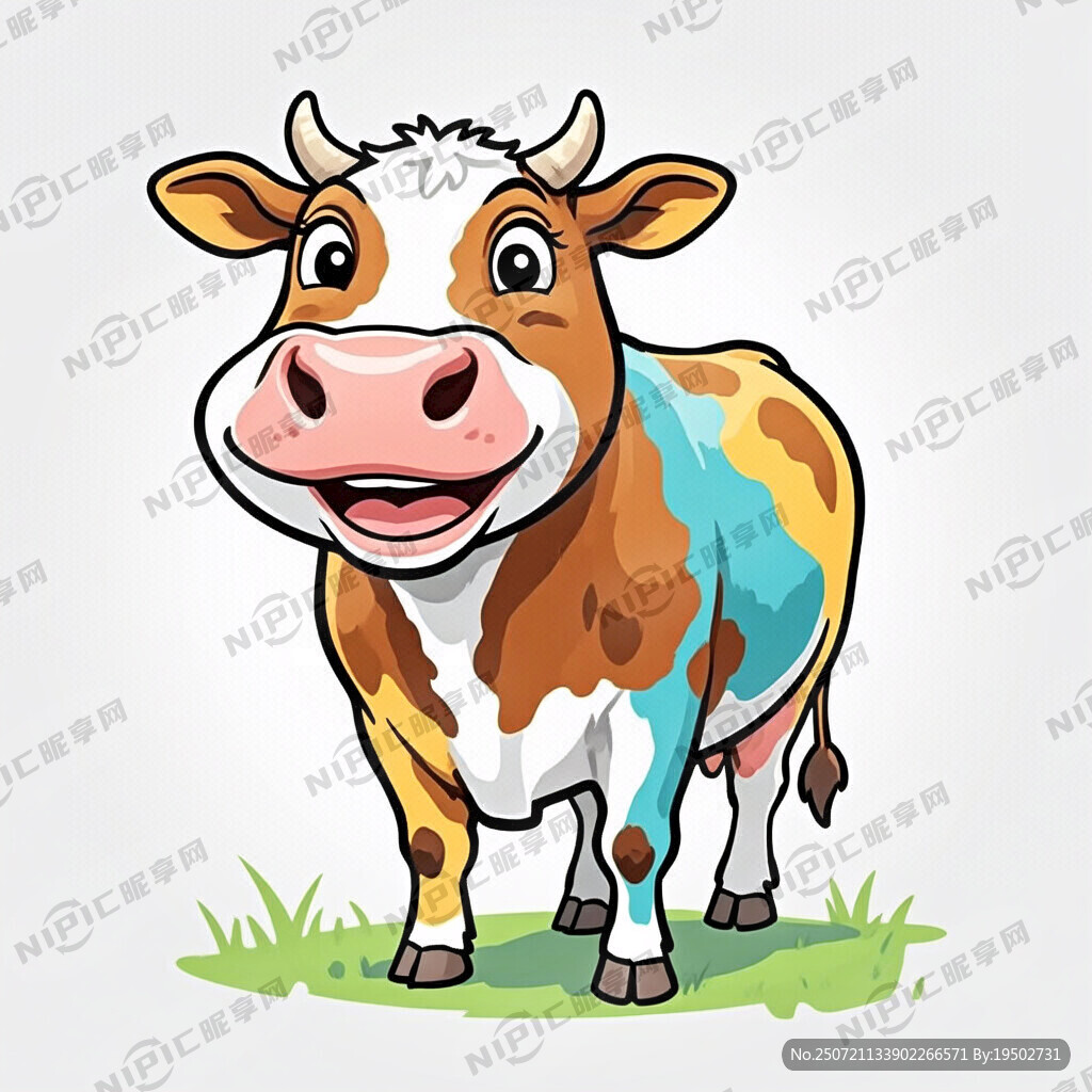 卡通牛 彩色 微笑 特写站立