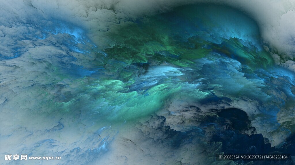 梦幻蓝绿交织的云雾景观
