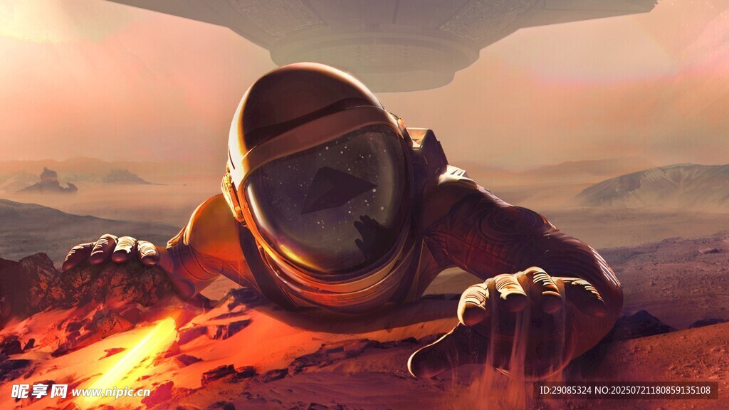 火星上的宇航员探索瞬间