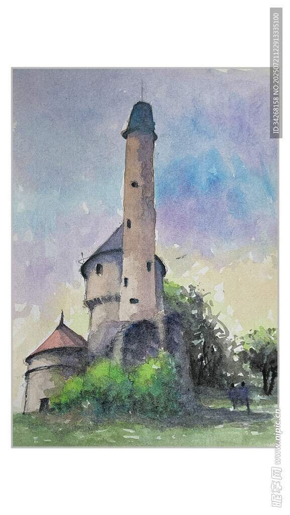 乡村塔楼风景画
