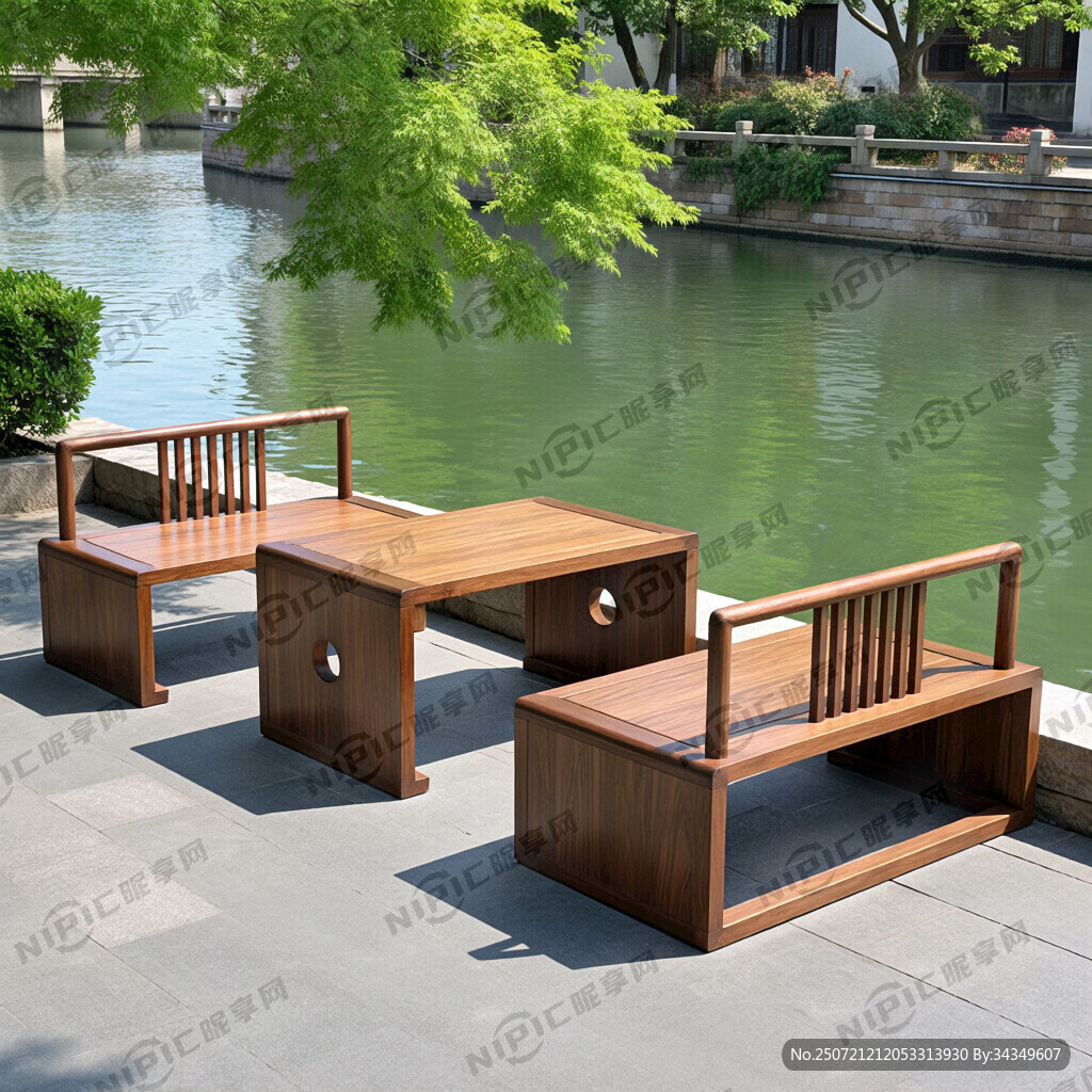 河边外摆卡座  国风  木质