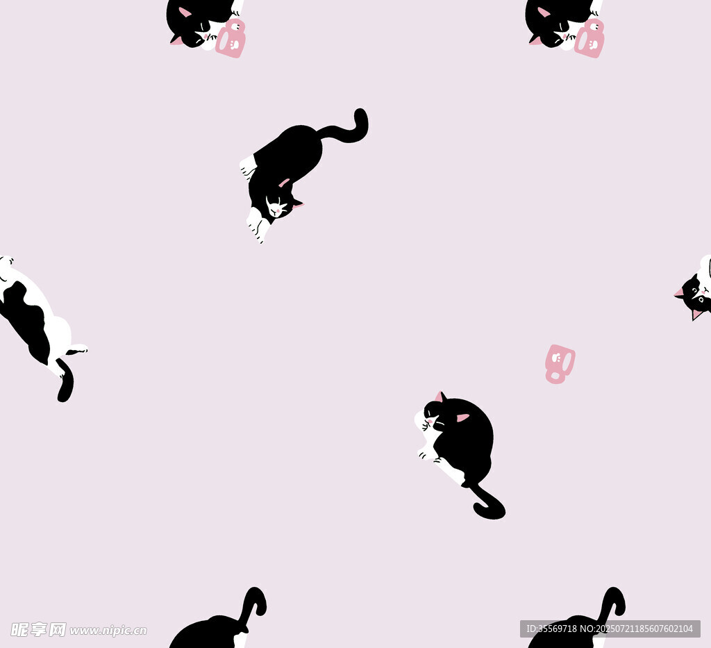 黑猫图案粉色背景装饰图