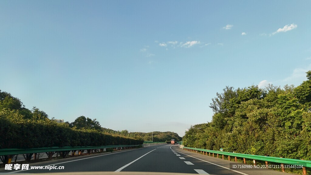 公路旁绿意盎然的自然景观