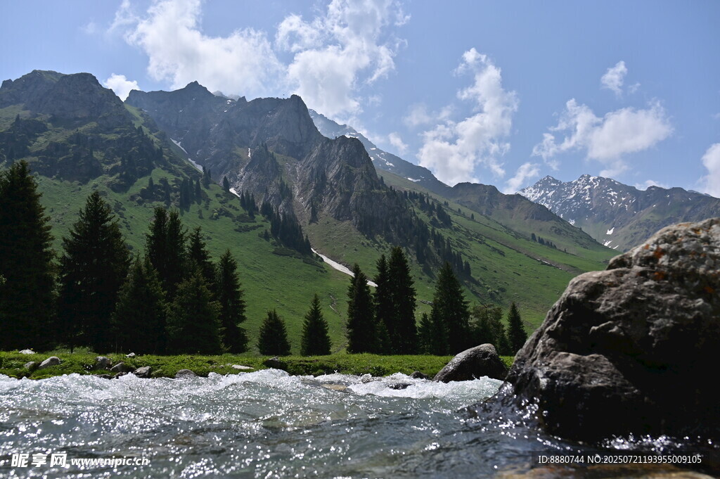 山间溪流旁的秀丽自然景