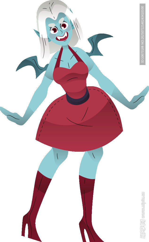 蓝肤红发的奇幻女角色