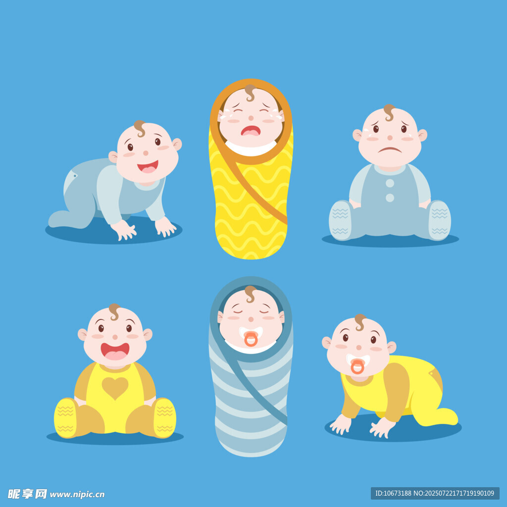 可爱婴儿姿态插画