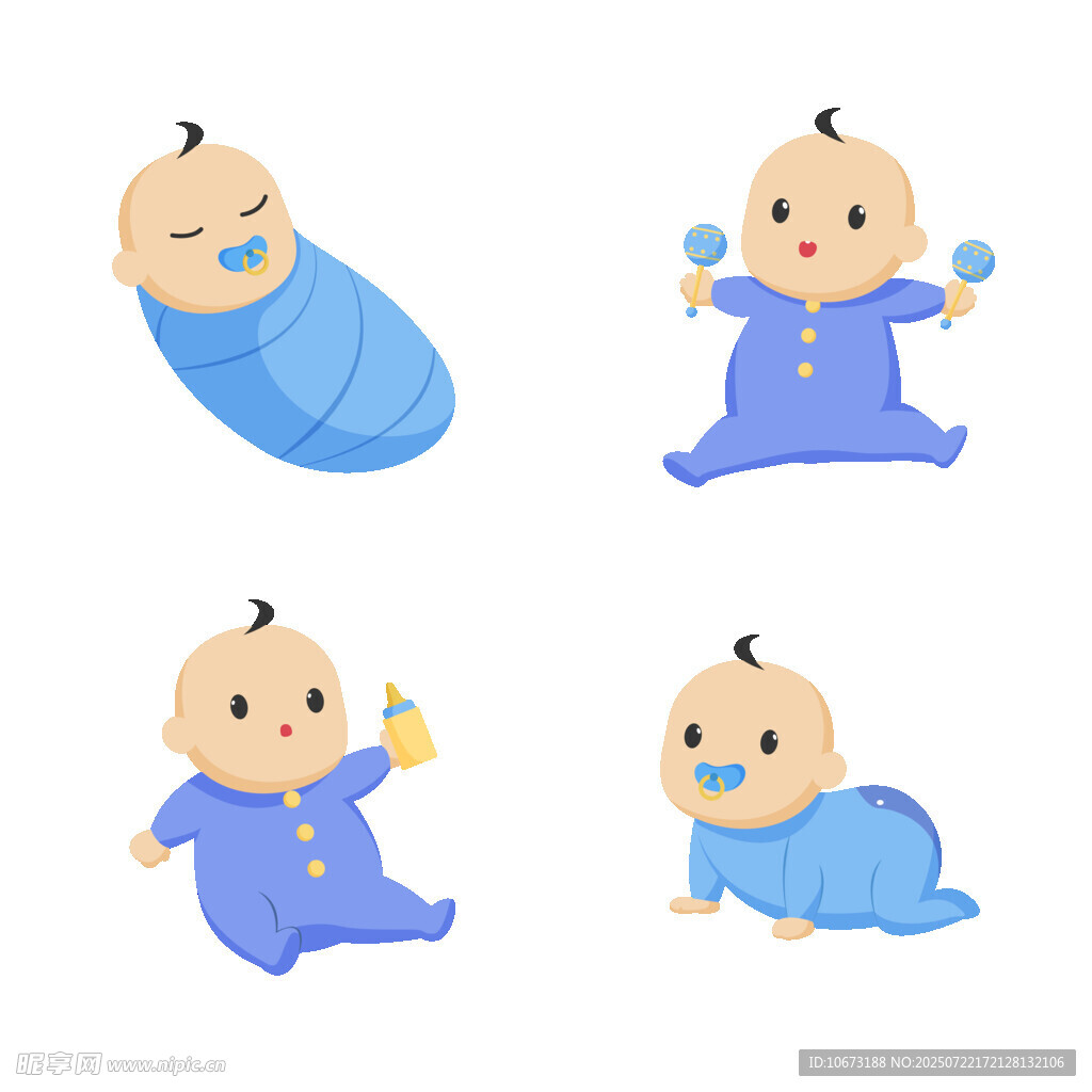 可爱蓝色系婴儿形象插画