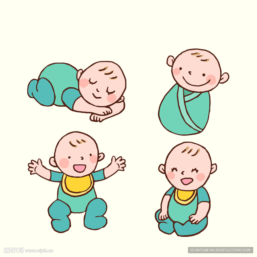 可爱婴儿不同姿态插画