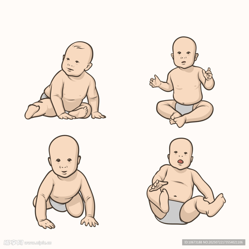 婴儿不同坐姿可爱插画