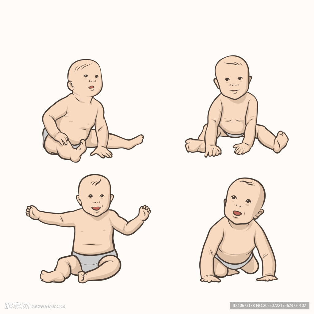 婴儿不同坐姿动态插画