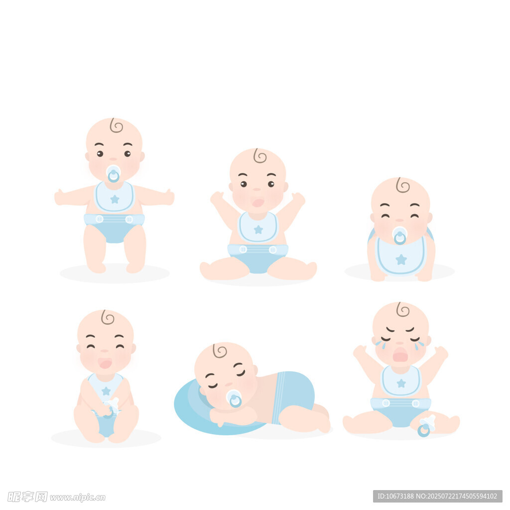 可爱婴儿不同姿态插画