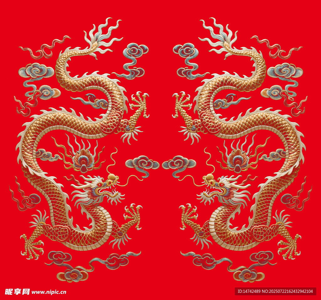 双龙戏珠刺绣图案