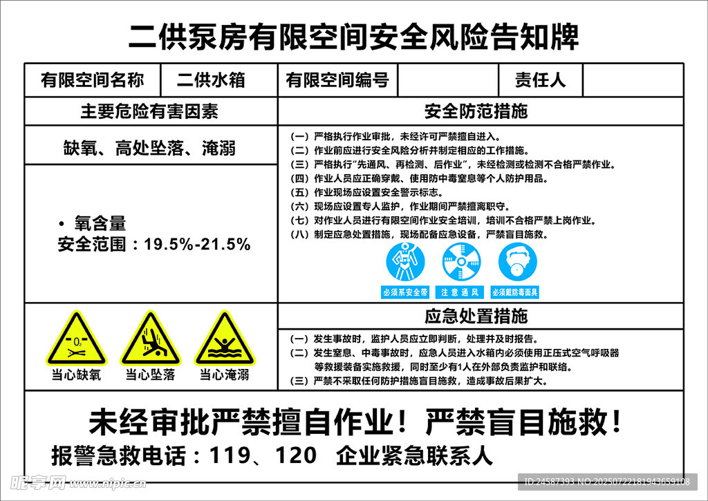 二供泵房有限空间安全风险告知牌