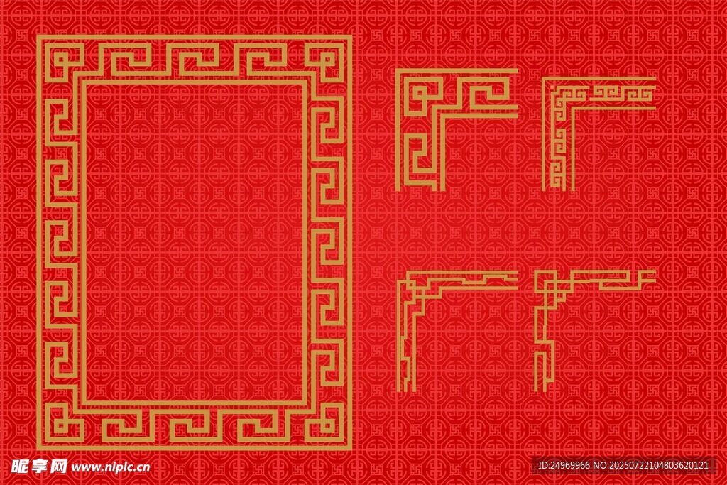 中式红色边框图案设计