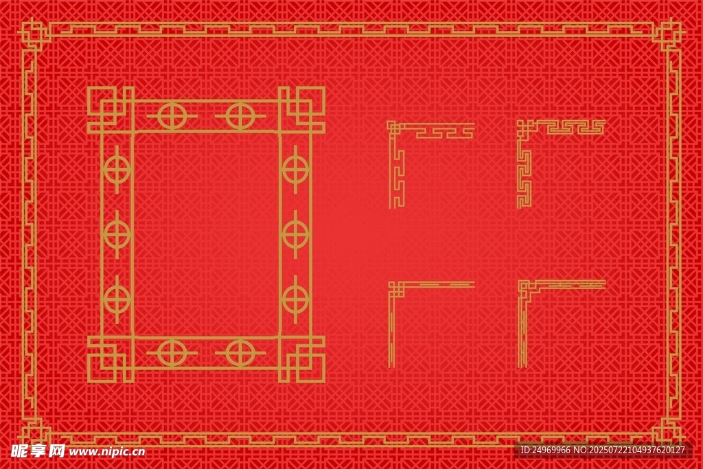 中式红色边框图案设计