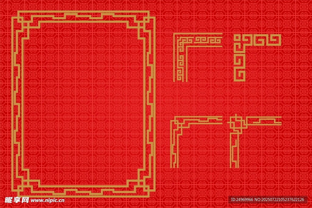 红色中式金色边框图案