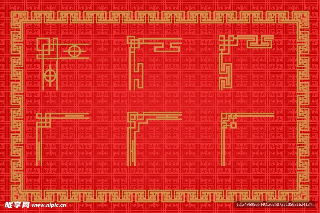中式红色边框图案设计