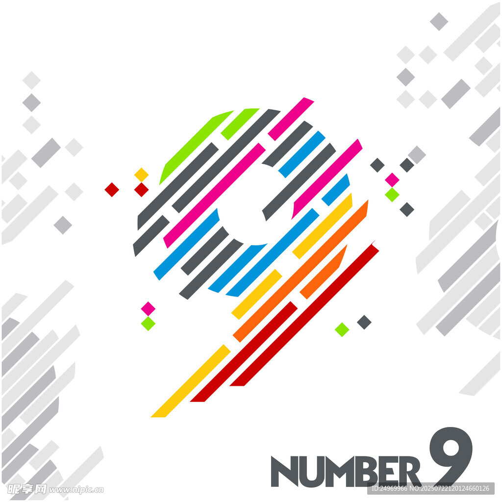 彩色数字9抽象艺术图案