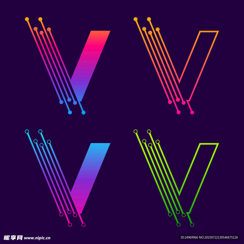 炫彩线条字母V设计图案