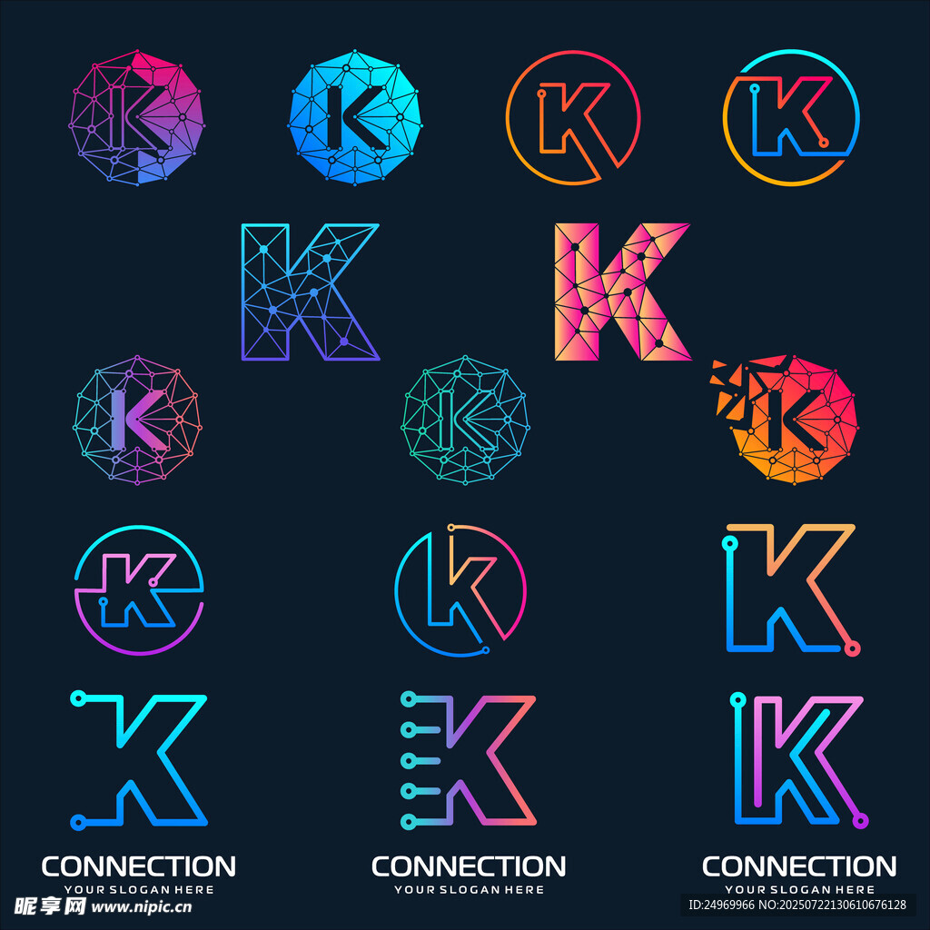 多彩字母K创意图标集合