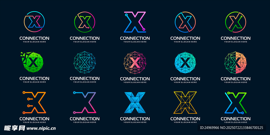 多彩创意字母X设计图案