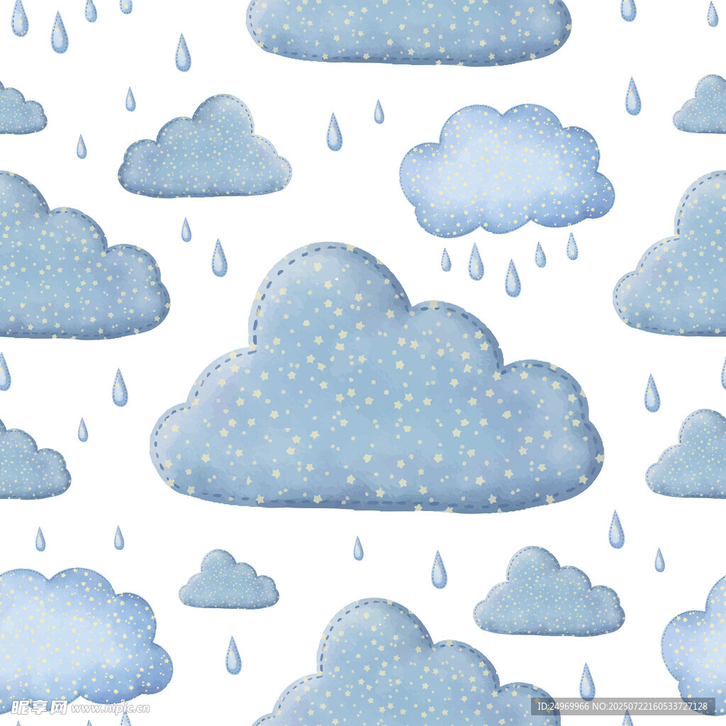 水彩风格下雨云朵图案