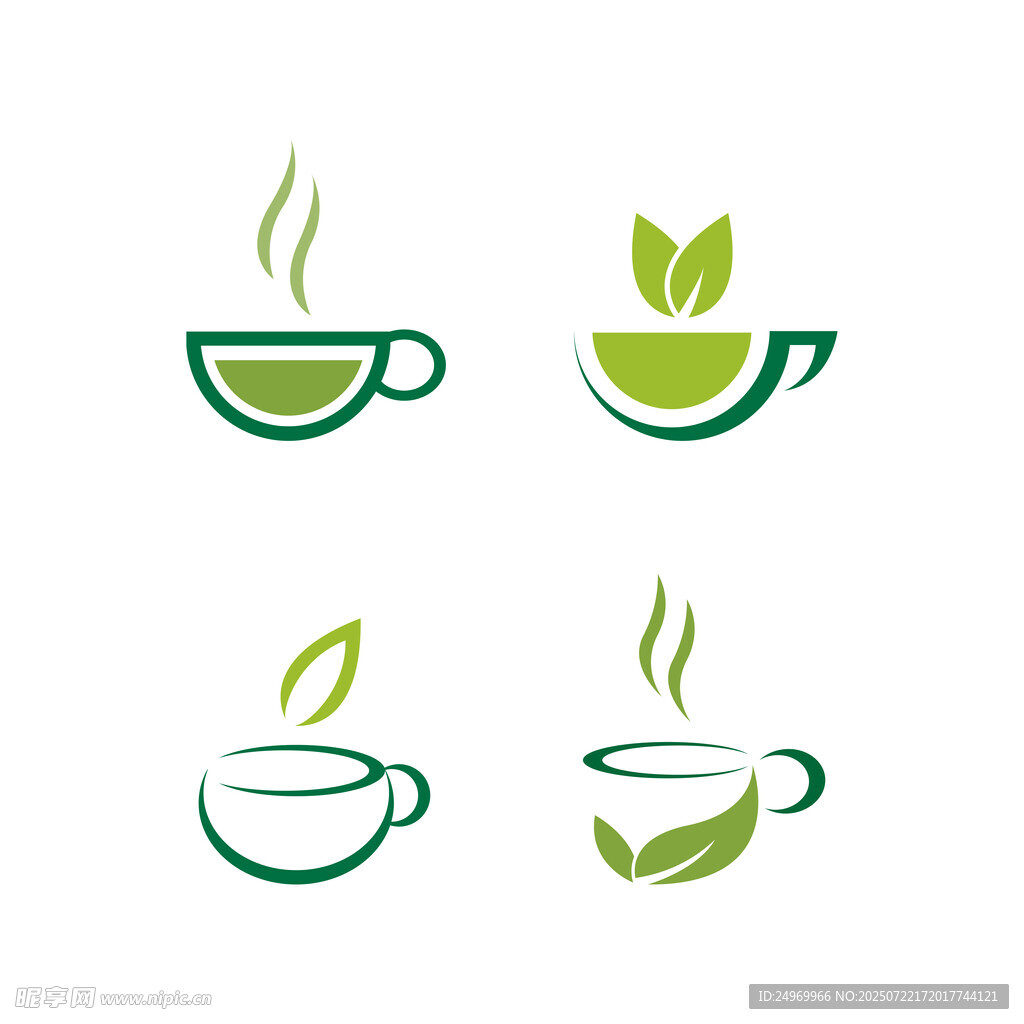 简约茶杯茶叶标志设计