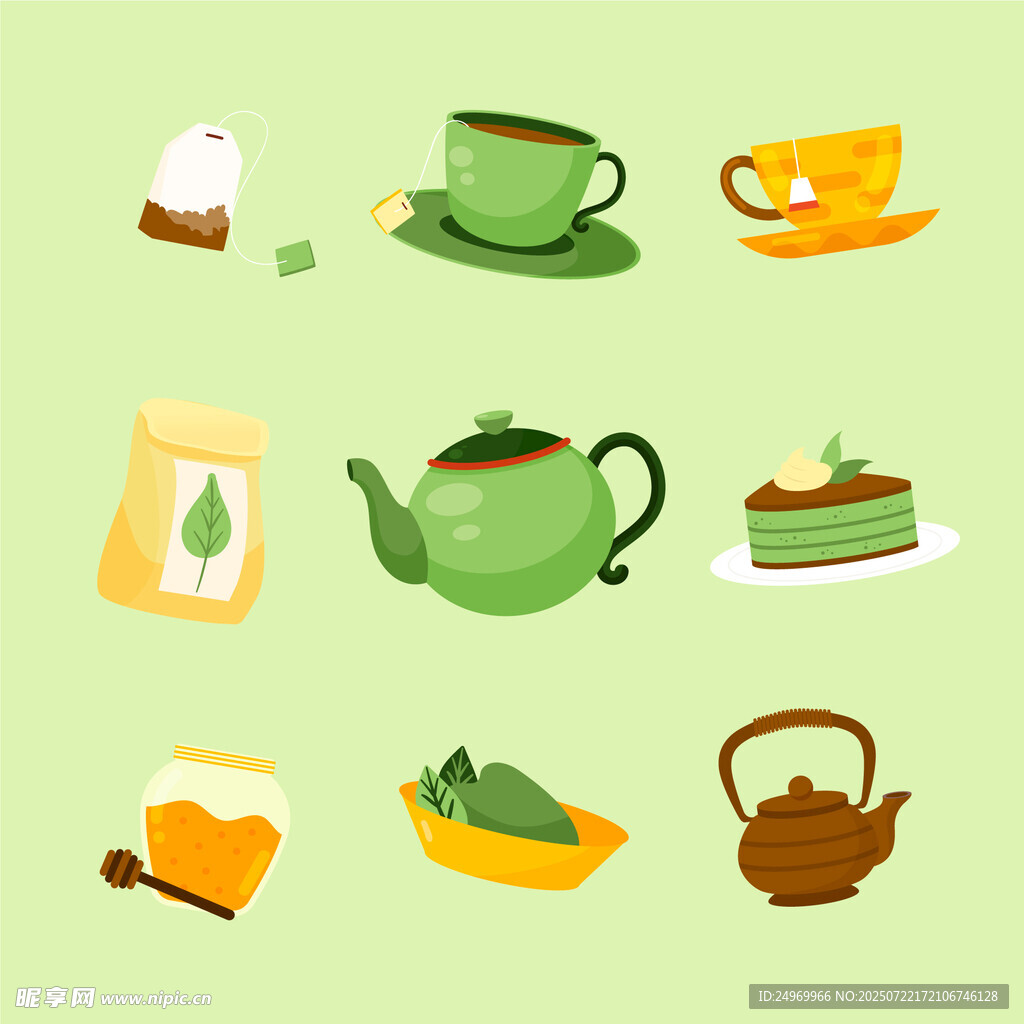 可爱茶具与甜点插画