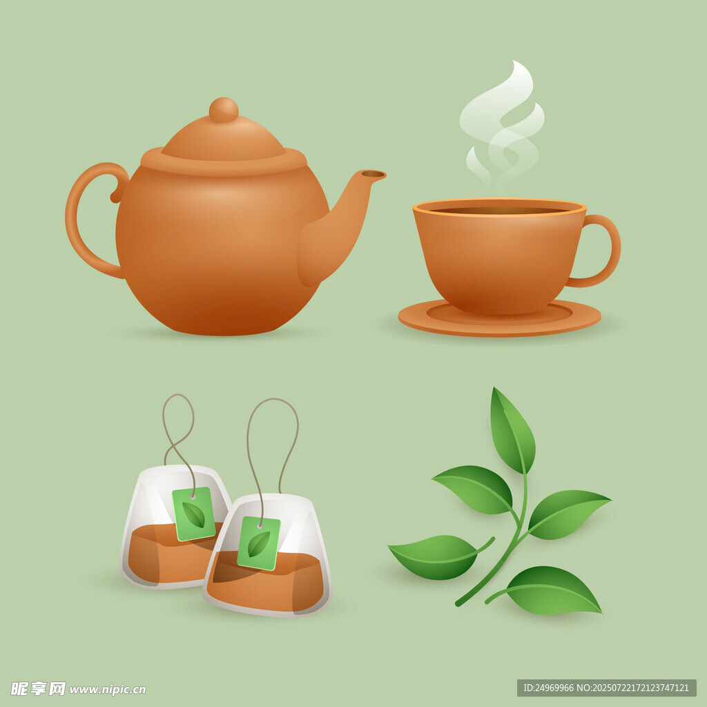 茶壶茶杯与茶叶茶包