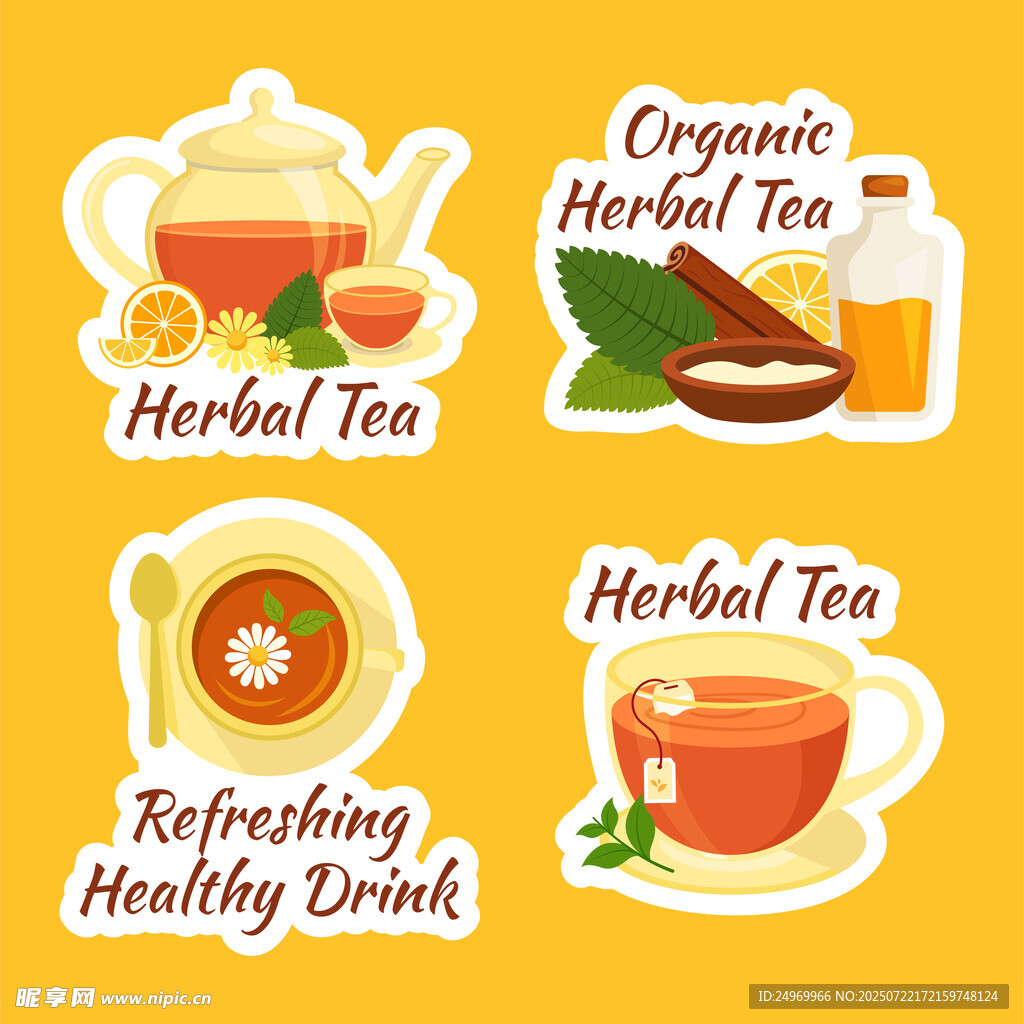 草本茶贴纸图案设计