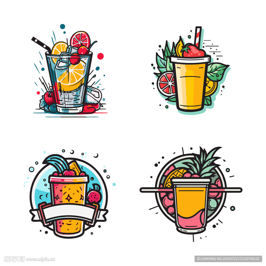 多彩夏日饮品插画