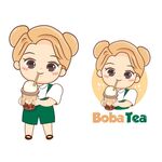 卡通女孩抱奶茶形象设计