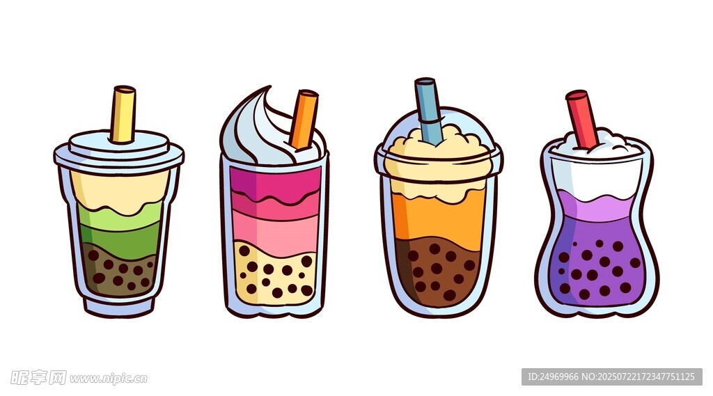 多彩珍珠奶茶插画