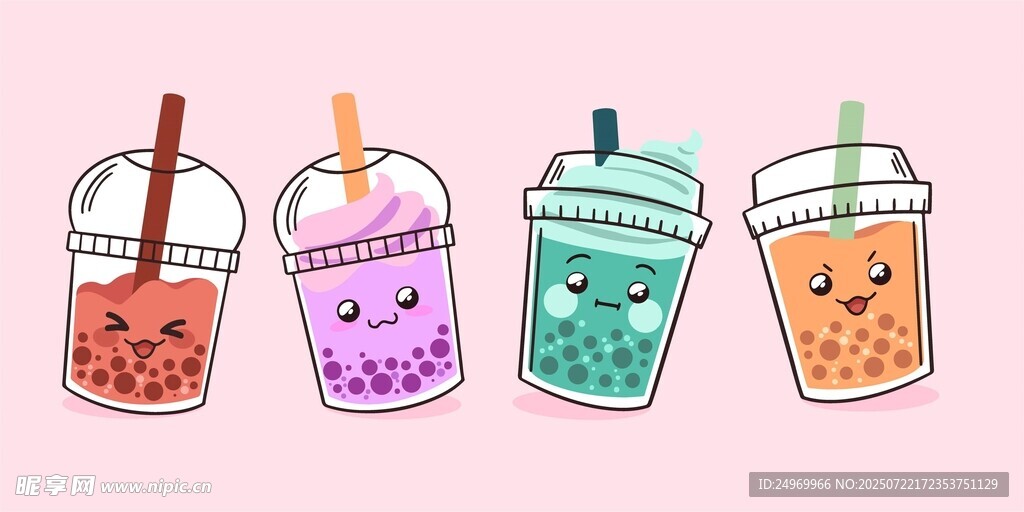 可爱卡通珍珠奶茶饮品图