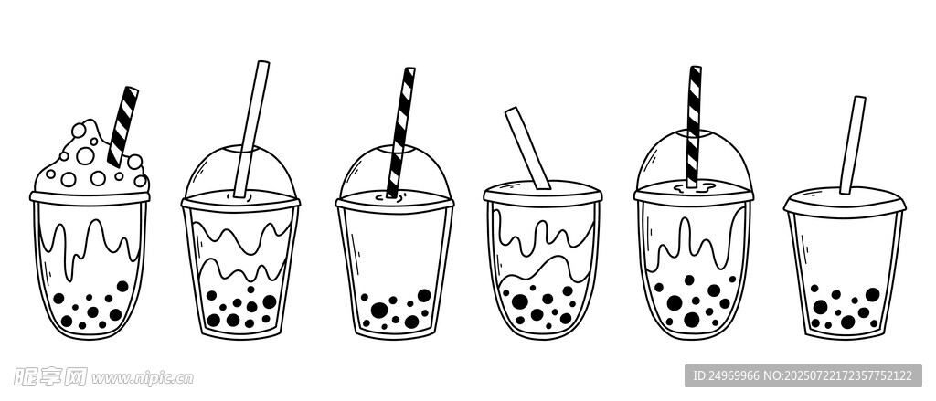 多款珍珠奶茶插画展示